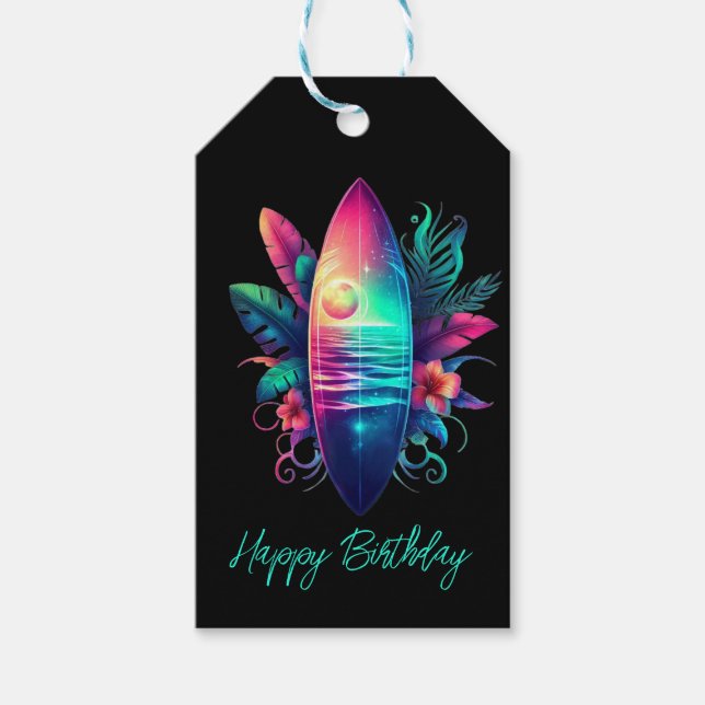 Etiquetas Para Regalos Surfboard Tropical Beach- (Anverso)