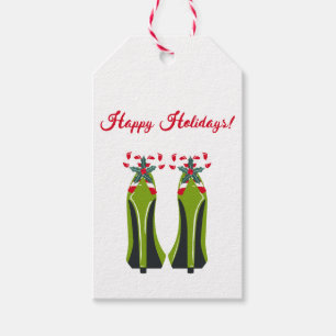 Etiquetas Para Regalos Talones altos verdes con bastones de caramelo