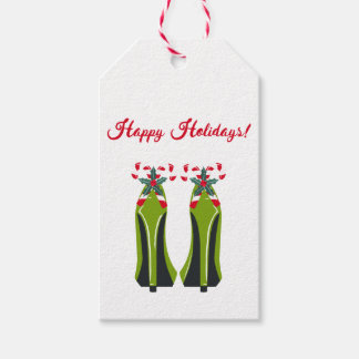 Etiquetas Para Regalos Talones altos verdes con bastones de caramelo