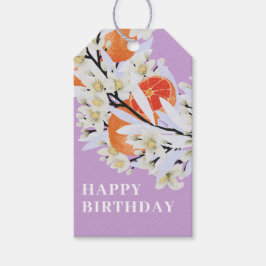 Etiquetas Para Regalos Tangerine Citrus Botánico Wreath Floral Cumpleaños