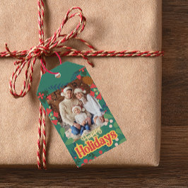 Etiquetas Para Regalos Tarjeta botánica de Navidades modernos retro color