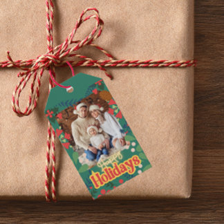 Etiquetas Para Regalos Tarjeta botánica de Navidades modernos retro color