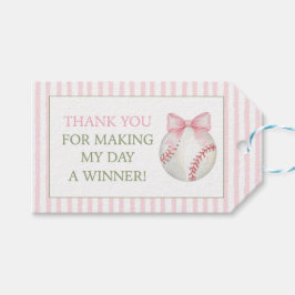 Etiquetas Para Regalos Tarjeta de agradecimiento de béisbol con raya rosa