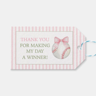 Etiquetas Para Regalos Tarjeta de agradecimiento de béisbol con raya rosa