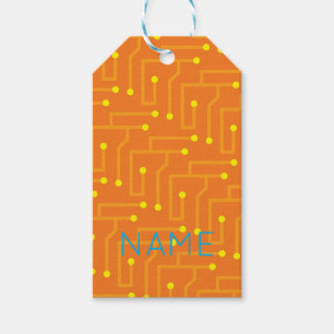 Etiquetas Para Regalos Tarjeta de circuito técnico naranja amarillo NOMBR