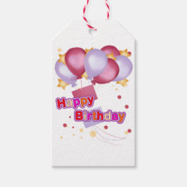 Etiquetas Para Regalos Tarjeta de cumpleaños de globo rosa para niñas – C