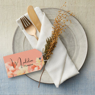 Etiquetas Para Regalos Tarjeta de lugar boho de flores de salmón
