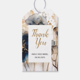 Etiquetas Para Regalos Tarjeta de Regalo Floral Dorada Azul de Acuarela