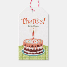 Etiquetas Para Regalos Tarta de cumpleaños en rosa con una vela