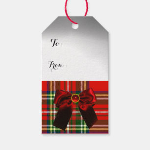ETIQUETAS PARA REGALOS TARTÁN ESCOCÉS VERDE ROJO CON LOS ARCOS DEL