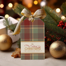 Etiquetas Para Regalos Tartan Merry Christmas Gold Frame ID1141A