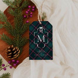 Etiquetas Para Regalos Tartan Verde y Rosa | Navidad con Monograma Person