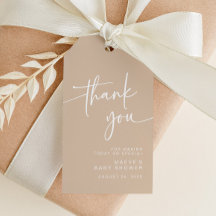 Taupe Baby Shower Favor Tag Gracias Modern Neutral