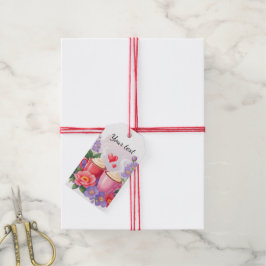Etiquetas Para Regalos Tazas de cacao de San Valentín lindas con flores y