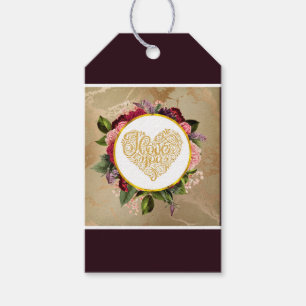 Etiquetas Para Regalos Te amo el corazón dorado con marco floral