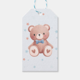 Etiquetas Para Regalos Teddy Bear Baby Boy Shower - Soft Blue Stars