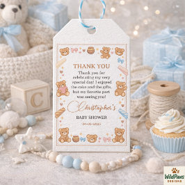 Etiquetas Para Regalos Teddy Bear Baby Shower Boy | Cute Blue Bear