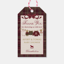 Etiquetas Para Regalos Teddy Bear Baby Shower Girl Plaid Burgundy Bow