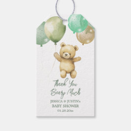 Etiquetas Para Regalos Teddy Bear Balloon Green Gold Baby Shower