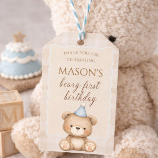 Etiquetas Para Regalos Teddy Bear First Birthday Invitation, Beary First 