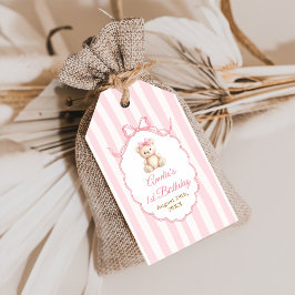 Etiquetas Para Regalos Teddy Bear Girls Pink Bow Stripes 1st Birthday