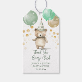 Etiquetas Para Regalos Teddy Bear Globos Green Gold Baby Shower