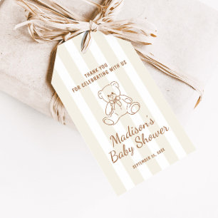 Etiquetas Para Regalos Teddy Bear Rayas Neutrales Baby Shower