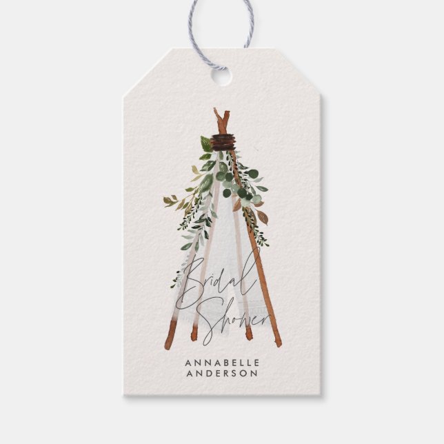 Etiquetas Para Regalos Teepee moderno follaje bohemio patio trasero elega (Anverso)