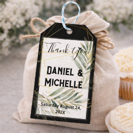 Etiquetas Para Regalos Tema botánico Boda de oro negro con arcos modernos