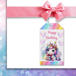 Etiquetas Para Regalos Tema de Unicornio de cumpleaños Chica personalizad
