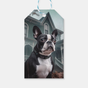 Etiquetas Para Regalos Temeroso susto de Halloween en Boston Terrier