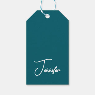 Etiquetas Para Regalos Tendencia Verde Teal Oscuro Nombre Minimalista Mod