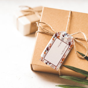 Etiquetas Para Regalos Terracota y hojas de otoño de Borgoña Boho Autum