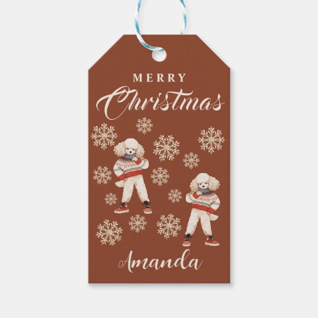 Etiquetas Para Regalos Terracotta Snowflakes Poodle (Anverso)