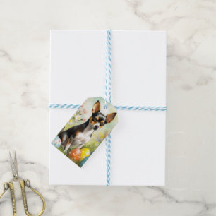 Etiquetas Para Regalos Terrier de rata con huevos de Pascua