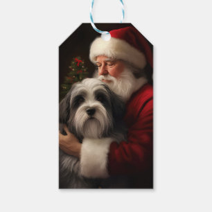 Etiquetas Para Regalos Terrier Tibetano Santa Claus Navideño Festivo