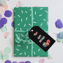 Etiquetas Para Regalos texto de Feliz Cumpleaños e imágenes de cajas de r