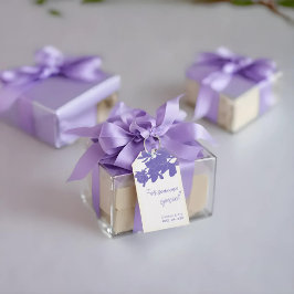 Etiquetas Para Regalos texto personalizado de diseño morado floral blanco