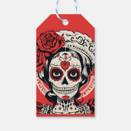 Etiquetas Para Regalos Texto personalizado 💀 Pop Art Calavera rojo y bla