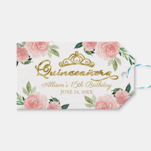 Etiquetas Para Regalos Tiara de oro para fiesta de Quinceañera con flores