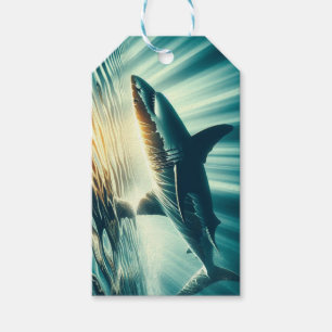 Etiquetas Para Regalos Tiburón en el mar azul profundo y la luz del sol