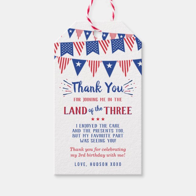 Etiquetas Para Regalos ¡Tierra De Los Tres! 4 De Julio: Fiesta De Cumplea (Anverso)