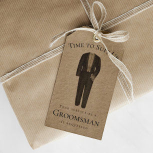 Etiquetas Para Regalos Time to Suit Up Vintage Groomsman Proposal