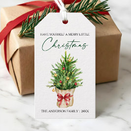Etiquetas Para Regalos Tinta de Caligrafía de Navidad Acuarela Pino Lazo
