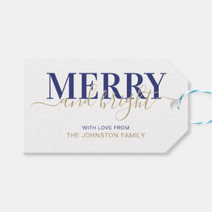 Etiquetas Para Regalos Tipografía azul marina alegre y Navidades brillan