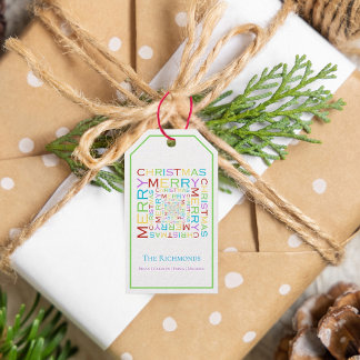 Etiquetas Para Regalos Tipografía brillante y colorida de Feliz Navidad