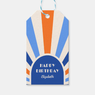 Etiquetas Para Regalos Tipografía de arco de sol retro cumpleaños azul