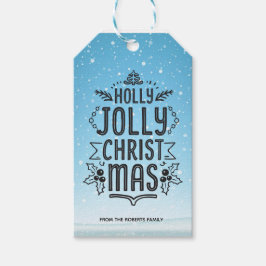 Etiquetas Para Regalos Tipografía de Navidad Holly Jolly Azul Nieve Perso