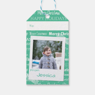 Etiquetas Para Regalos Tipografía de Navidades verdes foto vacaciones mod