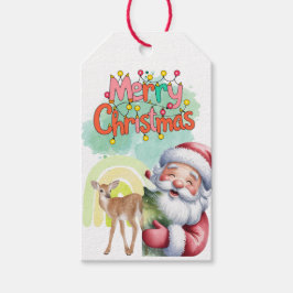 Etiquetas Para Regalos Tipografía Feliz Navidad y Luces y Ciervos